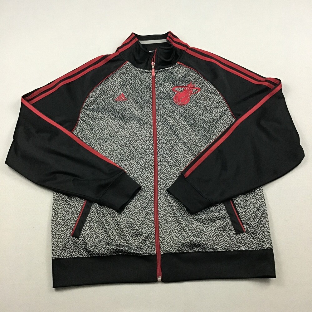 Miami Heat Jacket Men Medium Gray Red Speckled Adidas Full Zip NBA Pockets M